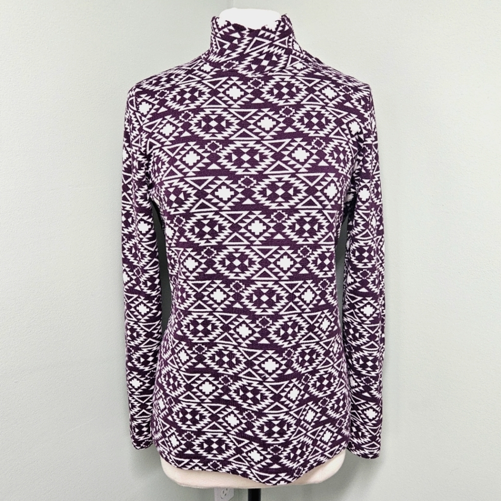Duluth Trading Company Mockneck Sweater Coolmax Sno Sweat Festive  Winter Aztec